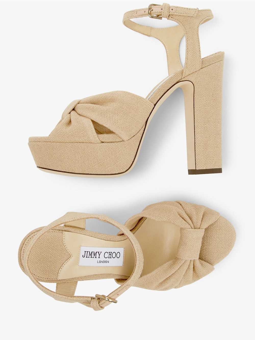 Like new Jimmy Choo Heloise 120 Linen Platform Sandals $1,095 37.5 - Picture 3 of 16